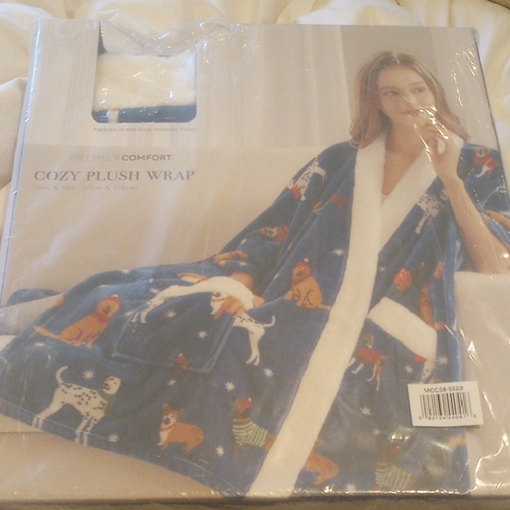 Cozy Plush Wrap - Navy Dog Print Sherpa Robe